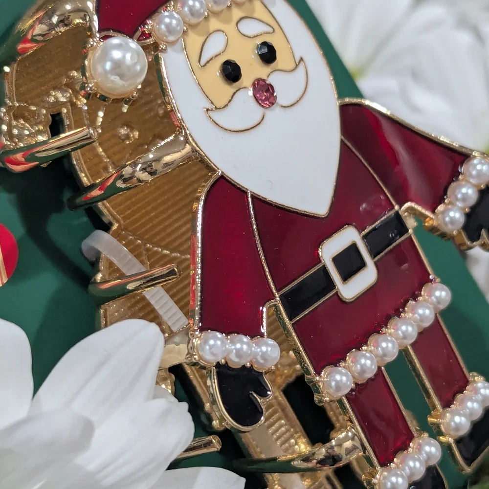NEW Piper K Festive Santa Hair Clip - Red, Gold, and Black